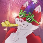 anthro clothing eyewear female fireworks glasses hat headgear headwear holidays noisemaker party_hat party_horn solo sunglasses naoto new_year new_year_2024 ych_(character) canid canine canis domestic_dog husky mammal nordic_sled_dog spitz 1:1 absurd_res hi_res