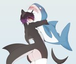 anthro blush butt clothing hug legwear male shark_plush tail thigh_highs tiwwas ikea blahaj mac_(shark) fish marine shark absurd_res hi_res