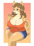 anthro breasts cleavage clothed clothing female hair solo saasmimz june_(jinu) canid canine canis domestic_dog mammal shiba_inu spitz hi_res