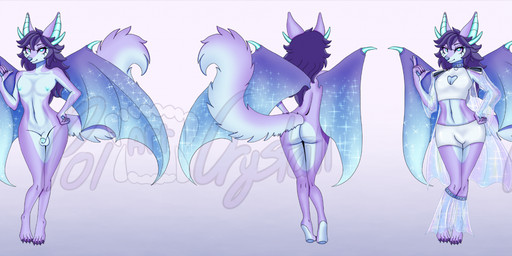 2_horns 4_toes 5_fingers anthro areola armor arms_bent balls bangs barefoot bent_legs biped black_clothing black_fingerless_gloves black_gloves black_handwear black_pauldron blue_areola blue_balls blue_claws blue_clothing blue_collar blue_eyebrows blue_eyes blue_hair blue_horn blue_inner_ear blue_membrane blue_nipples blue_nose blue_pawpads blue_penis blue_shrug blue_tail blue_tongue blue_topwear blue_wings bottomwear butt claws clothed clothed_anthro clothed_male clothing collar color_swatch expressions eyebrows eyelashes eyes_closed feet femboy finger_claws fingerless_gloves fingers flaccid fluffy fluffy_tail foreskin fully_clothed fully_clothed_anthro fully_clothed_male fur genitals gesture gloves gradient_background hair hand_behind_head hand_gesture hand_on_hip hand_on_own_hip hand_pawpads handwear heart_cutout heart_symbol horn humanoid_genitalia humanoid_penis legwear light logo long_hair long_tail looking_at_viewer male male_anthro membrane_(anatomy) membranous_wings midriff mismatched_genitalia mismatched_humanoid_penis mismatched_penis multicolored_body multicolored_fur multicolored_tail multicolored_wings navel navel_outline nipples nude nude_anthro nude_male pauldron pawpads penis pointing pose pupils purple_sclera purple_tail retracted_foreskin shorts shrug_(clothing) simple_background sitting slim_anthro slim_male solo sparkles sparkling_wings spread_legs spreading standing tail tight_clothing toe_claws toes tongue tongue_out topwear translucent translucent_clothing translucent_legwear white_bottomwear white_clothing white_pupils white_shorts white_topwear wing_claws wings polarrcrystall mythology space_dragon_wolf_(sevishrimp) canid canine canis dragon hybrid mammal mythological_creature mythological_scalie scalie space_dragon wolf 2025 absurd_res artist_logo colored digital_drawing_(artwork) digital_media_(artwork) distracting_watermark english_description hi_res lighting long_image model_sheet shaded watermark wide_image