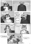 blackmailz blush bodily_fluids canid canine canis clothing comic crying dialogue domestic_dog english_text felid fur gray_(blackmailz) greyscale hector_(blackmailz) hi_res male mammal monochrome pantherine tears text tiger