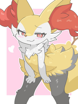 4_fingers :3 ambiguous_anthro ambiguous_gender anthro arm_tuft bedroom_eyes biped blush border cheek_tuft chest_tuft eyebrows eyelashes facial_tuft featureless_chest fingers flat_chested front_view fur grey_body grey_fur half-closed_eyes heart_symbol hip_tuft inner_ear_fluff leaning leaning_forward looking_at_viewer multicolored_body multicolored_fur narrowed_eyes nude_ambiguous nude_anthro object_in_tail orange_body orange_eyes orange_fur orange_inner_ear_fluff orange_nose outline pink_background pointy_ears prick_ears pupils raised_inner_eyebrows seductive shoulder_tuft simple_background smug solo standing stick stick_in_tail tail tuft white_body white_fur white_pupils yellow_body yellow_fur yellow_tail sankoh_test nintendo pokemon braixen canid generation_6_pokemon mammal pokemon_(species) 2026 3:4 aliasing binary_drawing cel_shading colored detailed digital_drawing_(artwork) digital_media_(artwork) hi_res portrait shaded three-quarter_portrait