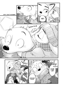 anthro blush bodily_fluids clothed clothing dialogue duo female fully_clothed fur hat headgear headwear inner_ear_fluff interrobang kissing male scarf speech_bubble surprised sweat sweatdrop text tuft bibio third-party_edit disney zootopia judy_hopps nick_wilde canid canine fox lagomorph leporid mammal rabbit red_fox true_fox comic english_text hard_translated hi_res monochrome translated