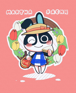 ambiguous_gender anthro basket black_body blue_clothing blush chibi clothing container flower food hat headgear headwear holding_basket holding_container holding_food holding_object holding_sandwich looking_at_viewer one_eye_closed pink_background plant sandwich_(food) simple_background smile solo text white_body satojoyu animal_crossing nintendo dotty_(animal_crossing) lagomorph leporid mammal rabbit 2020 digital_media_(artwork) english_text female_(lore)