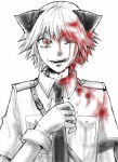 blood bodily_fluids clothing licking male military nazi one_eye_closed solo tongue tongue_out uniform unknown_artist hellsing schrodinger_(hellsing) animal_humanoid cat_humanoid felid felid_humanoid feline feline_humanoid humanoid mammal mammal_humanoid hi_res