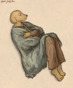 anthro barefoot clothed clothed_anthro clothed_male clothing corpse crossed_arms damaged_clothing death ears_down eyes_closed feet fur lying male on_back pivoted_ears rags solo yellow_body yellow_fur reynard_goodfellow canid canine canis domestic_dog mammal hi_res