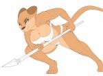 anthro breasts cleavage clothed clothing female melee_weapon muscular muscular_anthro muscular_female skimpy solo weapon rheumatism felid lion mammal pantherine hi_res