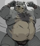 anthro belly black_nose fighting_ring humanoid_hands male moobs nipples overweight overweight_male solo wrestler motogen s_h_bear bear mammal 2021