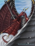 bandai_namco digimon digimon_(species) dragon examon green_eyes holding_object holding_weapon horn lance_(disambiguation) male mythological_creature mythological_scalie mythology red_body red_scales scales scalie solo tail the-art-junky weapon wings