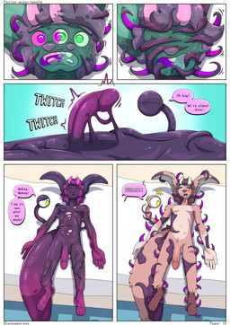 anthro balls bedroom big_ears big_eye big_penis buckteeth comic_panel dialogue duo fur fur_markings furry_tail fusing fusion genitals goo_transformation hair horn long_ears male male/male markings merging nude penis pink_body pink_fur pink_hair slime spots spotted_body spotted_fur tail teeth tentacles throbbing throbbing_penis transformation lavasaurous lazarus_(lavasaurous) simon_(lavasaurous) dinosaur dromaeosaurid furred_scalie goo_creature hybrid lagomorph leporid mammal prehistoric_species rabbit reptile saurischian scalie symbiote theropod absurd_res comic hi_res