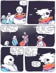 2016 aftertale ambiguous_gender angry animated_skeleton blood bodily_fluids bone chara_(undertale) clothing comic dialogue english_text geno_sans_(aftertale) glitch group human humanoid loverofpiggies male mammal not_furry papyrus_(undertale) sans_(undertale) scared scarf shocked skeleton speech_bubble text undead undertale undertale_(series)