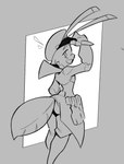 ant antennae_(anatomy) anthro arthropod arthropod_abdomen big_butt biped boots butt clothing coat female footwear greyscale grin hat headgear headwear hi_res holstered_pistol hymenopteran insect military_cap military_uniform monochrome painedpinata queen_ant small_waist smile smiling_at_viewer solo tailcoat topwear uniform wasp_waist wide_hips