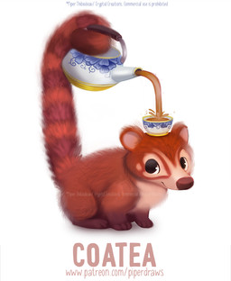 ambiguous_gender beverage black_eyes brown_body brown_fur container cup feral fur humor pouring_tea pun simple_background smile solo tan_body tan_fur tea tea_cup teapot text visual_pun white_background piper_thibodeau coati mammal procyonid 2020 digital_media_(artwork) digital_painting_(artwork) english_text painting_(artwork) url
