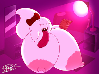 areola big_breasts bow_ribbon breasts condom female half-closed_eyes holding_condom holding_object huge_breasts hyper hyper_breasts lamp long_tongue mirror narrowed_eyes nipples open_mouth pink_areola pink_nipples sexual_barrier_device solo tongue tongue_out white_body pankequekun mario_bros nintendo boo_(mario) ghost spirit 4:3 absurd_res hi_res