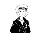 2024 anthro black_and_white comic domestic_cat felid feline felis hi_res hladilnik male mammal medal monochrome sailor_uniform ship's_catboy_(hladilnik) simple_background solo white_background wide_eyed