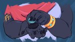 5_fingers anthro biped cape claws clothing finger_claws fingers front_view fur grey_body grey_fur holding_object humanoid_hands male muscular muscular_anthro muscular_male pawpads proposal ring solo sadness_hao adastra adastra_(series) echo_project amicus_(adastra) canid canine canis mammal wolf 16:9 hi_res widescreen