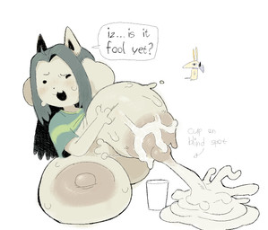 :3 anthro areola big_breasts big_nipples blush bodily_fluids breast_play breast_squish breasts container cup excessive_lactation female grey_hair hair huge_breasts hyper hyper_breasts lactating nipples puffy_areola simple_background solo speech_bubble squish sweat sweatdrop text thick_milk white_body nucr4r undertale undertale_(series) temmie_(undertale) tem hi_res