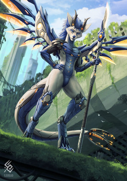 anthro blue_body blue_eyes blue_hair blue_nose featureless_crotch front_view glistening glistening_eyes hair hand_on_hip holding_melee_weapon holding_object holding_polearm holding_spear holding_weapon logo low-angle_view male male_anthro melee_weapon nude outside polearm solo spear standing text weapon white_body wings cereus93 mythology canid canine dragon hybrid mammal mythological_creature mythological_scalie scalie absurd_res artist_logo artist_name hi_res