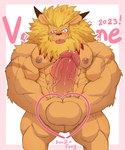 anthro balls ear_piercing genitals heart_symbol male muscular muscular_anthro muscular_male nipple_piercing nipples penis piercing solo vein veiny_penis kenzofong bandai_namco digimon digimon_(species) felid leomon lion mammal pantherine hi_res