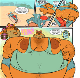 anthro beach beard belly big_belly big_breasts big_butt big_muscles big_nipples big_penis breasts brown_nipples butt chubby_cheeks clothing comic_panel facial_hair genitals hairy huge_belly huge_breasts huge_butt huge_muscles huge_nipples huge_penis hyper hyper_genitalia hyper_penis male male/male muscular nipples overweight penis tight_clothing paprikachunk donutboy_(paprikachunk) fish marine shark