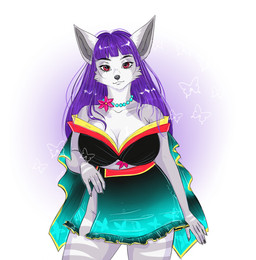 anthro asian_clothing assassin big_breasts bottomwear breasts cleavage clothed clothing east_asian_clothing female flower flower_ornament hair huge_breasts japanese_clothing jewelry long_ears long_hair miniskirt necklace plant purple_hair red_eyes skirt solo wide_hips izyumkin madam_tsubaki_(alphaleader) canid canine fennec_fox fox mammal true_fox hi_res