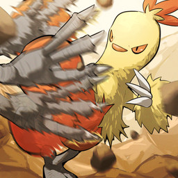 3_fingers 4_toes afterimage ambiguous_anthro ambiguous_gender anisodactyl anthro beak biped claw_fingers claws day feet fingers fur grey_scutes kick motion_blur multicolored_body multicolored_fur on_one_leg orange_beak orange_body orange_eyes orange_fur outside pupils rock scuted_legs scutes sky slit_pupils solo standing tan_sky toe_claws toes two_tone_body two_tone_fur white_claws yellow_body yellow_fur spicyichizo nintendo pokemon avian bird combusken galliform generation_3_pokemon phasianid pokemon_(species) 1:1 2026 absurd_res hi_res