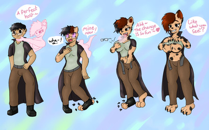 anthro basic_sequence big_breasts black_hair body_size_growth breast_growth breasts breath brown_body brown_fur clothed clothing clothing_lift dialogue duo eyewear female fur gender_transformation glasses growth hair hair_growth hand_on_breast hand_on_crotch happy human_to_anthro linear_sequence male mischievous_smile mtf_transformation open_mouth possession red_hair size_transformation species_transformation speech_bubble surprised text tongue tongue_out torn_clothing transformation transformation_sequence quickcast deiser felid feline ghost human mammal spirit 16:10 colored english_text hi_res sequence widescreen