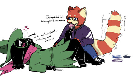anthro big_penis big_tail big_tongue bite biting_lip biting_own_lip blush blush_stickers bodily_fluids breath claws clothed clothed_sex clothing curling_toes dialogue duo eyes_closed eyewear feet foreskin fur genital_fluids genitals glasses hand_on_knee hand_on_leg hat headgear headwear heart_symbol horn imminent_orgasm licking looking_pleasured lying male male/male markings oral penile penis penis_lick penis_on_tongue precum robe saliva saliva_on_tongue saliva_string scarf scratches self_bite sex shaking simple_background sitting sweat tail tail_motion tailwag teasing text tongue tongue_out trembling white_background echonioni adidas deltarune undertale_(series) aethel_(thepandalore) ralsei ailurid bovid caprine darkner goat mammal red_panda 2022 digital_media_(artwork) english_text hi_res
