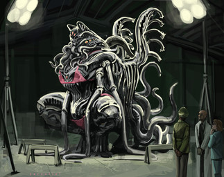 armless black_body bra clothed clothing crouching ears_up female group inside larger_female lights looking_at_another multi_eye not_furry panties side_view size_difference skimpy skimpy_bikini teeth tentacles teratophilia thick_thighs underwear wings zarzaliel alien eldritch_abomination human mammal monster absurd_res hi_res