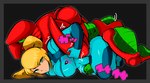 anthro bangs big_breasts blonde_hair bodysuit breasts claws clothing dominant duo female green_eyes hair interspecies interspecies_domination male male/female ponytail segmented_body skinsuit tight_clothing wide_hips zero_suit hman metroid nintendo samus_aran alien human humanoid mammal space_pirate_(species) zebesian hi_res