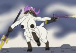 3_horns big_breasts bovid_horn breasts caprine_horn cleavage clothed clothing cloven_hooves crossbow curvy_figure female fur hooves horn huge_breasts melee_weapon multi_horn nipples nude polearm purple_horn quadruped ram_horn ranged_weapon red_eyes solo spear stomping voluptuous weapon white_body white_fur karnator bandai_namco digimon bovid bovid_taur caprine caprine_taur digimon_(species) digimon_taur mammal mammal_taur pajiramon sheep sheep_taur taur hi_res