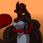 anthro black_body black_fur breasts clothed clothing eyes_closed female fur hair multi_tail multicolored_hair solo tail undressing foxenawolf nocturne_(datban) canid canine dreamspinner fox mammal 1:1