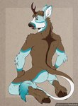 anthro arm_tuft athletic athletic_anthro athletic_male bedroom_eyes biped blue_body blue_fur brown_body brown_eyes brown_fur brown_nose butt cheek_tuft cloven_hooves elbow_tuft eyebrows facial_tuft fur head_tuft hooves horn inner_ear_fluff looking_at_viewer looking_back looking_back_at_viewer male male_anthro multicolored_body multicolored_fur narrowed_eyes neck_tuft nude open_mouth open_smile pose rear_view seductive shoulder_tuft smile smiling_at_viewer solo tail tail_tuft text tongue tongue_out tuft underhoof unguligrade white_body white_fur tanutanuki mythology brynda_(thefuzzyhorse) deer dragon hybrid kirin mammal mythological_creature mythological_scalie scalie 2023 digital_media_(artwork) hi_res pinup url nonbinary_(lore)