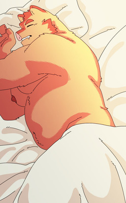 anthro bed bedding belly blanket brown_body brown_fur eyes_closed fur furniture kemono lying male moobs navel nipples overweight overweight_male pillow solo llkll00900 knights_college hermann_(knights_college) mammal suid suine sus_(pig) wild_boar 2025 5:8 hi_res