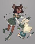 anthro book boots brown_hair clothing eyewear falling female footwear glasses green_eyes hair imminent_danger loose_feather mouse_ears quill shocked shoes short_hair solo tripping bumblesteak olive_(bumblesteak) mammal murid murine rodent absurd_res hi_res