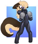 ambiguous_gender anthro bdsm bondage bondage_gear bondage_gloves bound clothing fluffy fluffy_tail handwear inflatable_collar latex latex_clothing latex_skinsuit metal_gloves muzzle_(object) muzzled skinsuit solo tail tight_clothing bose canid canine fox mammal hi_res