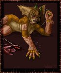 anthro blood bodily_fluids clothing collar costume female furry_wearing_fursuit fursuit glamfur human_costume human_skin legwear macabre reverse_furry simple_background skinsecution solo stockings surgical_suture vera_(artist) demon langurhali