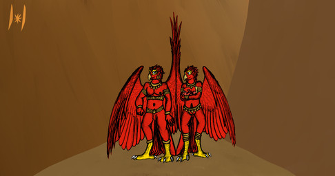 affectionate ambiguous_gender anklet anthro areola balls beak blue_eyes bracelet breastfeeding breasts brown_areola brown_nipples canyon duo dusk family feathered_wings feathers feet female forearm_bracelet forearms foreskin genitals gesture gold_(metal) gold_bracelet gold_jewelry group hand_gesture holding_another holding_baby jewelry looking_at_another love male multicolored_body muscular muscular_anthro muscular_female muscular_male navel necklace neonate nipples nude penis pose postpartum_stomach red_body red_feathers red_skin red_wings smile standing sunset tail tail_feathers talons toes tribal trio two_tone_body using_wings vulva waist_accessory walking white_talons wing_hug wings yellow_beak yellow_body yellow_feathers young haribunawa garuda krut avian kruthaya 2024 absurd_res hi_res father_(lore) father_and_child_(lore) mother_(lore) mother_and_child_(lore) parent_(lore) parent_and_child_(lore)