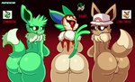 anthro anus big_breasts big_butt black_sclera blood bodily_fluids breasts brown_body brown_fur butt clothing crying female fur genitals green_body green_fur group hat headgear headwear looking_at_viewer looking_back neck_tuft pussy red_eyes sad tears thick_thighs trio tuft white_body white_eyes white_fur mintyspirit abandon_lonliness creepypasta nintendo pokemon eeeee lonliness zombreon eevee generation_1_pokemon pokemon_(species) undead zombie 2024 hi_res