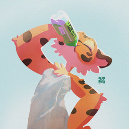 anthro barcode beverage beverage_bottle bottle cheek_tuft chest_tuft container drinking eyes_closed facial_tuft female fur hand_on_hip markings orange_body orange_fur soda_bottle solo spots spotted_body spotted_fur text tuft fu_go_fu_go felid mammal pantherine tiger 1:1 hi_res