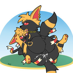 black_body black_fur bodily_fluids cum cum_in_vagina cum_inside curled_fur duo ear_piercing ear_ring female female_penetrated feral from_front_position fur genital_fluids gold_(metal) gold_jewelry grass jewelry looking_pleasured lying male male/female male_penetrating male_penetrating_female mating_press on_back on_grass on_ground outside penetration piercing plant red_eyes ribbons ribbons_(anatomy) ring_piercing selfcest sex square_crossover vaginal vaginal_penetration mr_harinezumi nintendo pokemon terrene_(etanks3) terry_(etanks3) eeveelution generation_2_pokemon generation_6_pokemon hybrid pokemon_(species) sylveon umbreon 1:1 hi_res