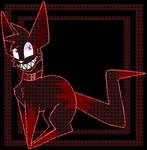 2017 ambiguous_gender black_body black_fur cel_shading collar digital_drawing_(artwork) digital_media_(artwork) digitigrade domestic_cat featureless_feet feet felid feline felis feral full-length_portrait fur head_tuft jaspering mammal portrait red_body red_collar red_fur red_inner_ear screentone shaded solo tail teeth toothy_grin tuft white_nose x_pupils