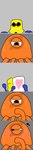 ambiguous_gender blush heart_symbol hearts_around_head holding_object holding_sign male male/male orange_body sign tentacles yellow_body pearable stinger_flynn cephalopod cnidarian coleoid jellyfish marine medusozoan mollusk octopodiform octopus long_image tall_image