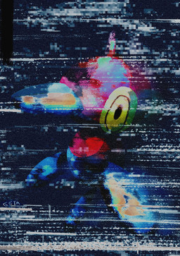 abstract_background ambiguous_gender beak big_eyes big_head front_view glitch horn not_furry solo static_background tail yellow_eyes geta_(artist) nintendo pokemon digital_creature generation_4_pokemon glitch_creature pokemon_(species) porygon-z 2023 full-length_portrait hi_res portrait