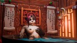 16:9 3d_(artwork) anthro bear big_breasts blizzard_entertainment breasts digital_media_(artwork) fei-ho female fur genitals hair hi_res looking_at_viewer mammal multicolored_body nipples nude pandaren pink_eyes smile solo text toxik_enzis warcraft white_body white_fur widescreen