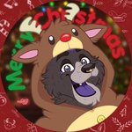 anthro christmas_clothing christmas_decorations christmas_lights christmas_ornament christmas_tree clothing facial_piercing happy holidays kigurumi male nose_piercing onesie piercing plant solo tree naoto christmas canid canine canis deer mammal new_world_deer reindeer wolf absurd_res hi_res