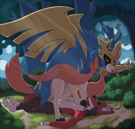 anthro anthro_on_feral anthro_penetrating anthro_penetrating_feral balls bestiality blue_body bodily_fluids butt duo erection female female_penetrated feral feral_penetrated fur genital_fluids genitals hair holding_object holding_weapon humanoid_genitalia humanoid_penis intraspecies intraspecies_bestiality male male/female male_penetrating male_penetrating_female melee_weapon nude obscured_penetration open_mouth penetration penile penile_penetration penis sex sword tail vaginal vaginal_penetration weapon white_body white_fur archerteamr nintendo pokemon canid canine canis crowned_sword_zacian domestic_dog generation_8_pokemon legendary_pokemon mammal pokemon_(species) zacian digital_media_(artwork) hi_res