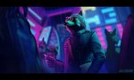 anthro black_bars clothed clothing coin_flip crowd cybernetics cyberpunk detailed_background eyewear fingers fur glasses group hair holding_object machine male neon_lights outside raining science_fiction solo topwear wet jakeseeker ailurid mammal red_panda 5:3 digital_media_(artwork) hi_res letterbox