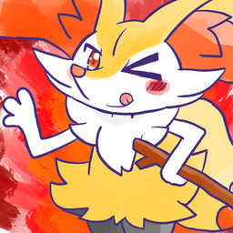 ambiguous_anthro ambiguous_gender anthro biped blush blush_stickers dipstick_tail front_view hand_on_hip holding_object holding_stick looking_at_viewer markings mouth_closed one_eye_closed simple_background snout solo standing stick tail tail_markings tongue tongue_out wink winking_at_viewer annyui0611 nintendo pokemon braixen canid generation_6_pokemon mammal pokemon_(species) 1:1 2024 digital_drawing_(artwork) digital_media_(artwork) hi_res japanese_description portrait three-quarter_portrait translated_description