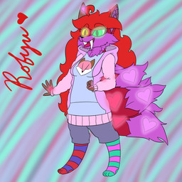 ahoge anthro blue_clothing blue_footwear blue_hoodie blue_socks blue_topwear bottomwear breasts brown_body brown_clothing brown_ears brown_fur brown_hoodie brown_topwear clothing fangs footwear fur glowing glowing_eyes glowing_markings green_clothing green_eyes green_footwear green_socks grey_bottomwear grey_clothing grey_shorts hair hoodie legwear markings multicolored_hoodie neck_tuft open_mouth pattern_clothing pattern_footwear pattern_legwear pattern_socks pink_body pink_clothing pink_footwear pink_fur pink_hoodie pink_socks pink_tail pink_topwear purple_body purple_clothing purple_ears purple_fur purple_hoodie purple_tail purple_topwear red_body red_clothing red_ears red_footwear red_fur red_hair red_socks sabertooth_(anatomy) shorts socks solo striped_clothing striped_footwear striped_socks stripes tail teeth text topwear tuft white_clothing white_hoodie white_topwear yellow_eyes robynsnowyfoxxo robyn_(robynsnowyfoxxo) canid canine felid fox hybrid mammal prehistoric_species saber-toothed_tiger 2021 absurd_res character_name hi_res demigirl_(lore) nonbinary_(lore) trans_(lore) trans_woman_(lore)